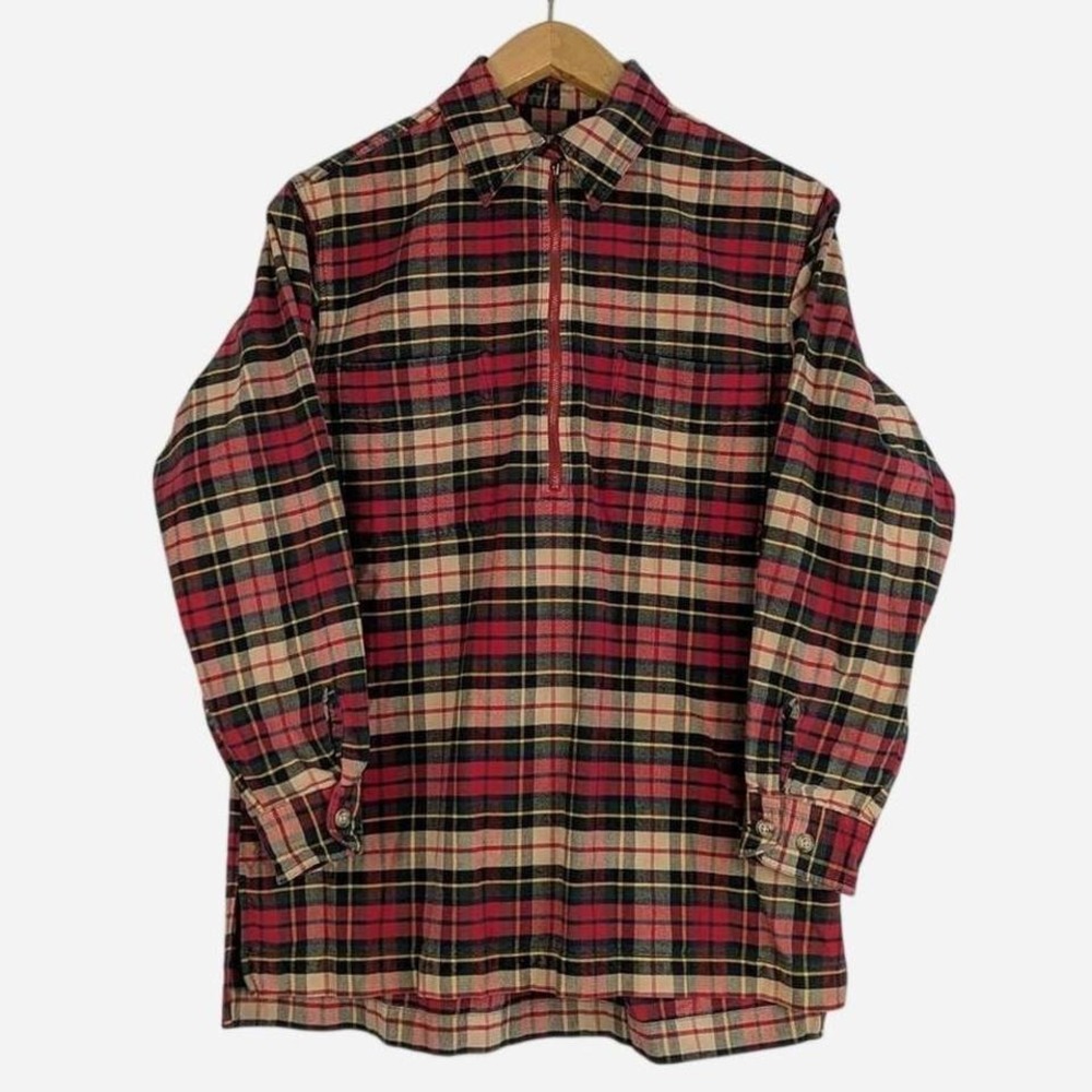 Vintage Eddie Bauer Red‎ Plaid Half Zip Flannel Pullover Small